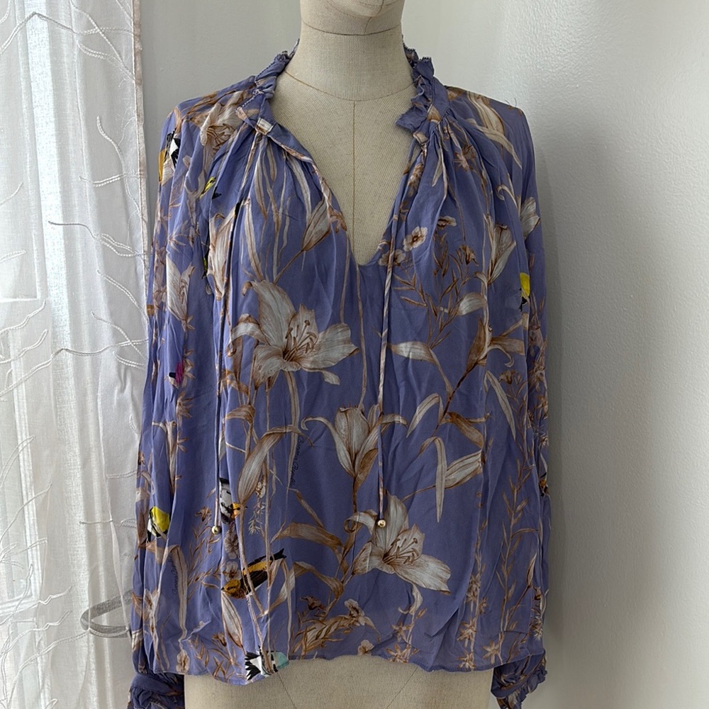 Floral Chiffon Blouse - Blue - Picture 2 of 5